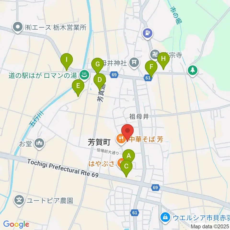 芳賀町民会館周辺の駐車場・コインパーキング一覧地図