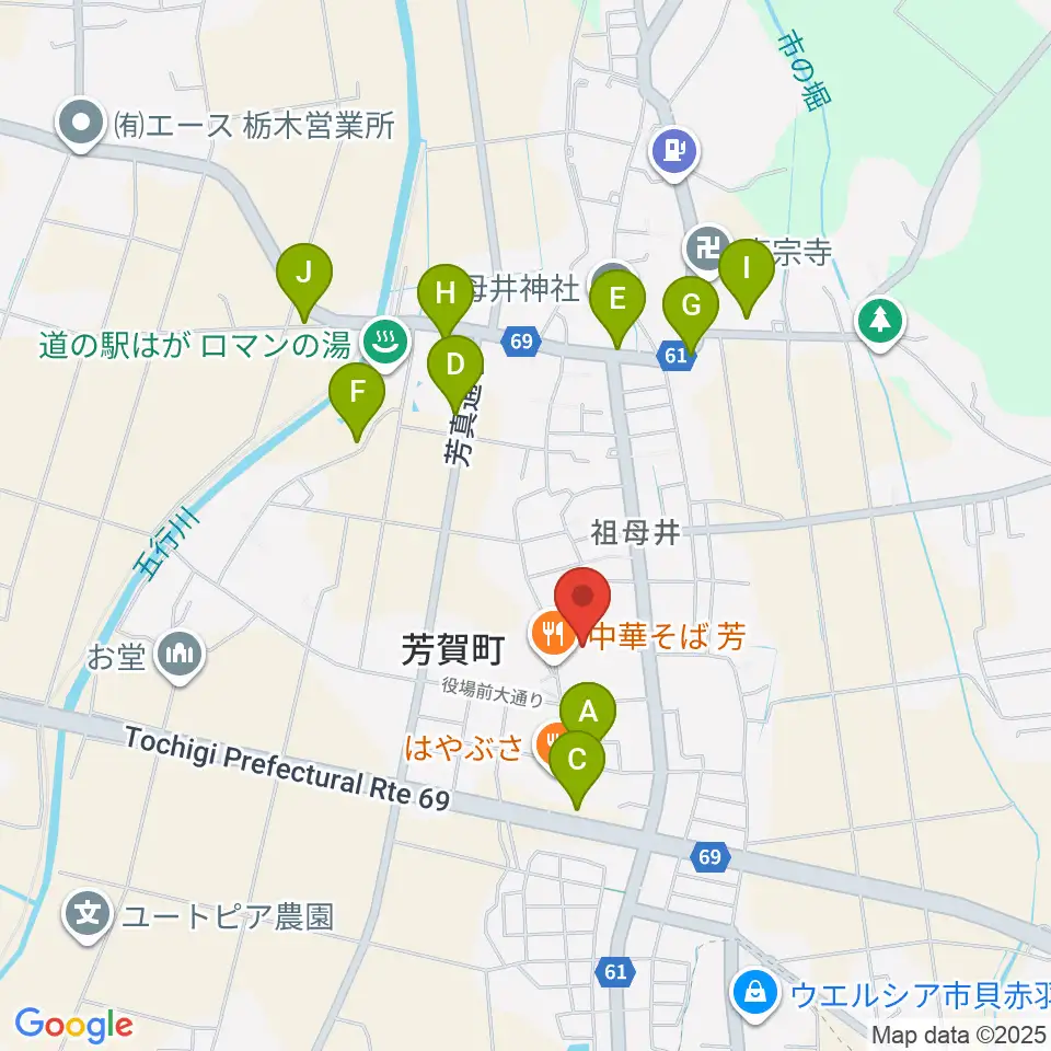 芳賀町民会館周辺の駐車場・コインパーキング一覧地図
