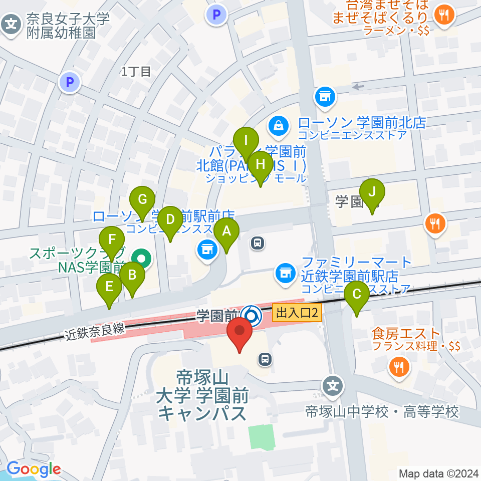 学園前ホール周辺の駐車場・コインパーキング一覧地図