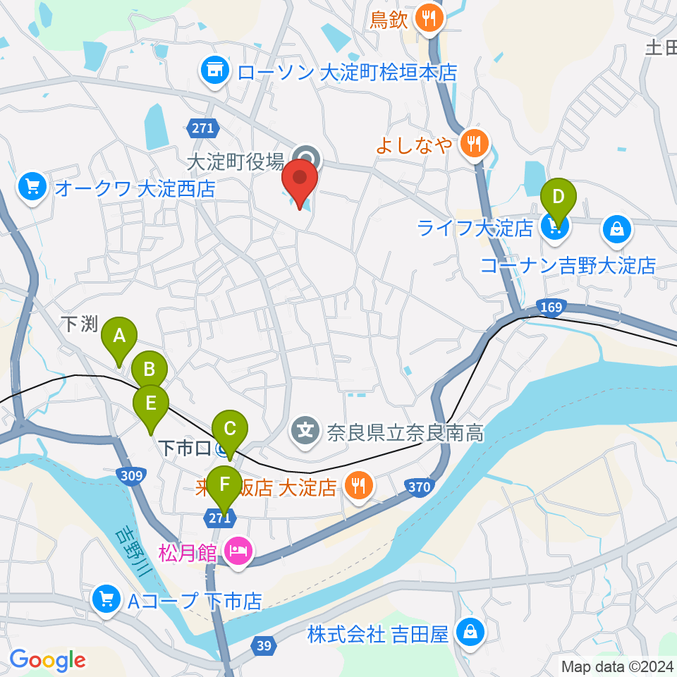 大淀町文化会館周辺の駐車場・コインパーキング一覧地図