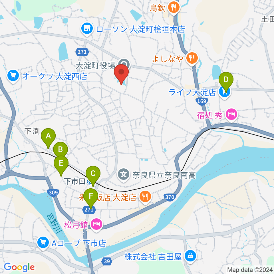 大淀町文化会館周辺の駐車場・コインパーキング一覧地図