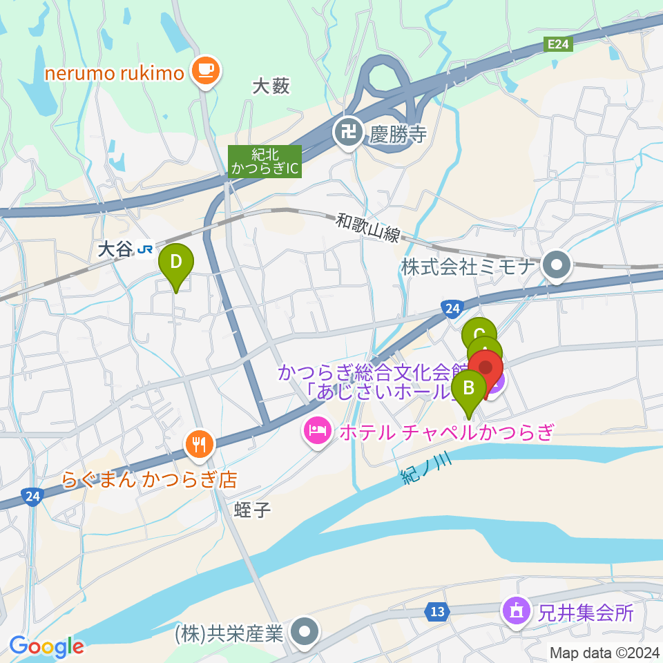 かつらぎ総合文化会館あじさいホール周辺の駐車場・コインパーキング一覧地図