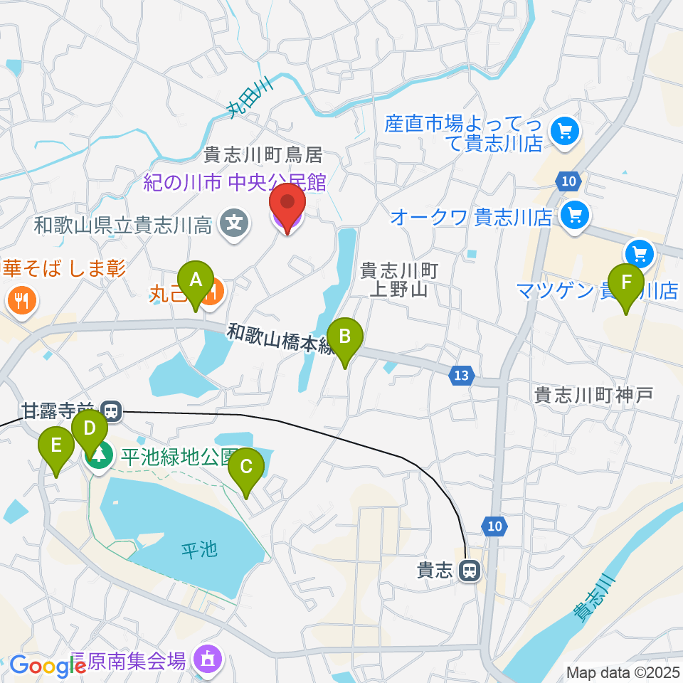 貴志川生涯学習センター周辺の駐車場・コインパーキング一覧地図