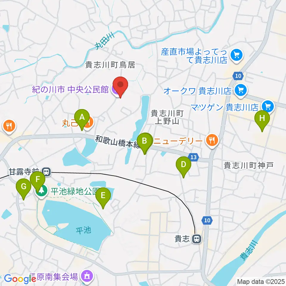 貴志川生涯学習センター周辺の駐車場・コインパーキング一覧地図