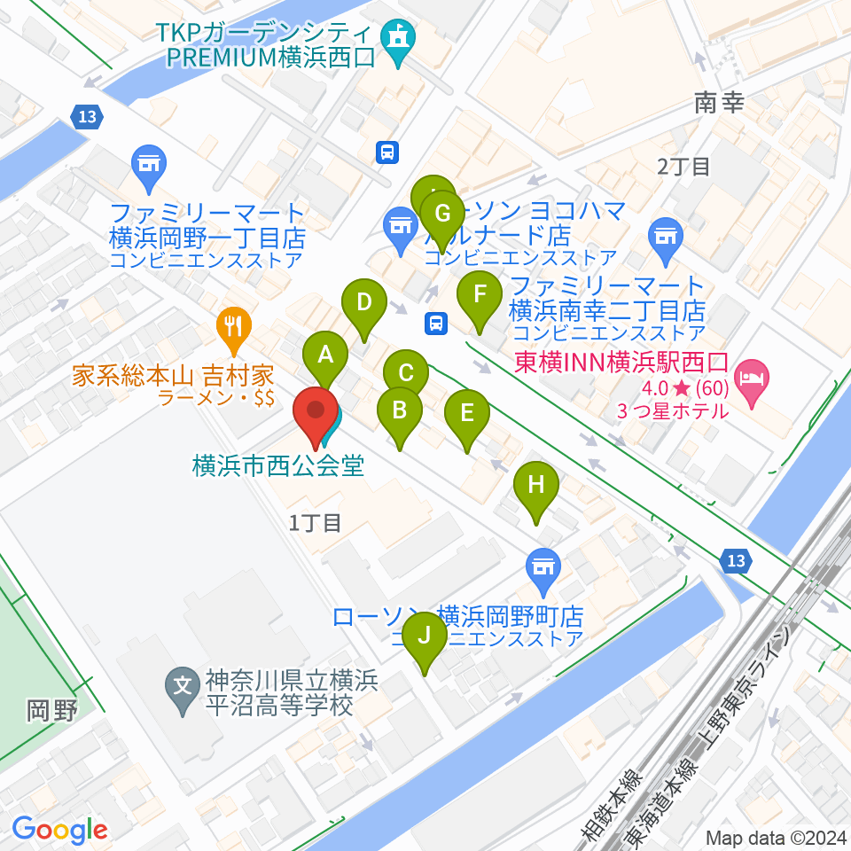 横浜市西公会堂周辺の駐車場・コインパーキング一覧地図