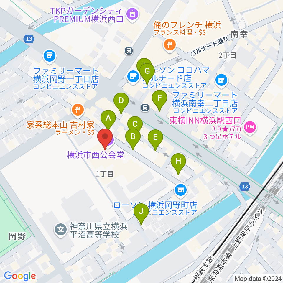 横浜市西公会堂周辺の駐車場・コインパーキング一覧地図