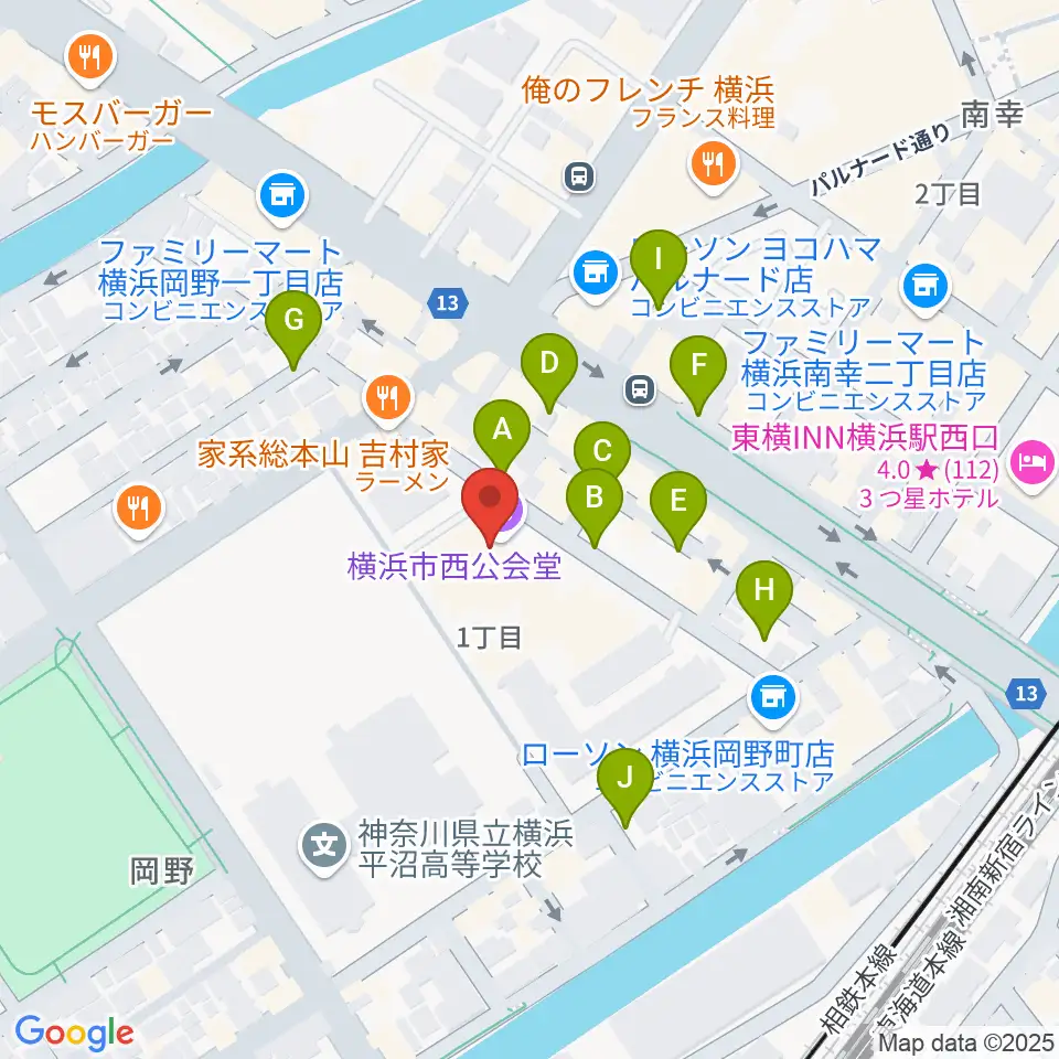 横浜市西公会堂周辺の駐車場・コインパーキング一覧地図