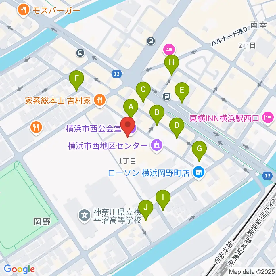 横浜市西公会堂周辺の駐車場・コインパーキング一覧地図