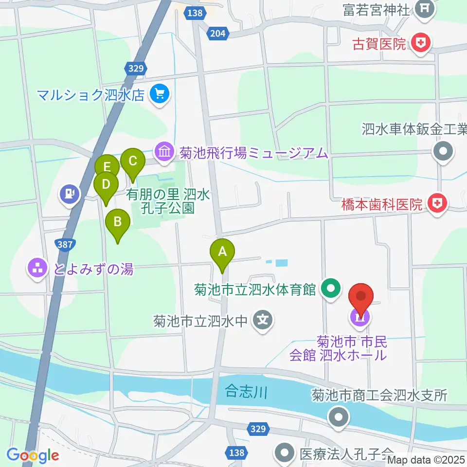菊池市泗水ホール周辺の駐車場・コインパーキング一覧地図