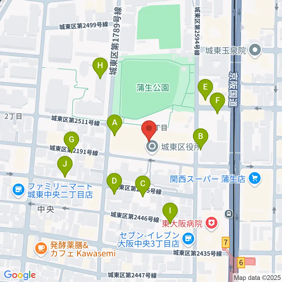 大阪市立城東区民センター周辺の駐車場・コインパーキング一覧地図