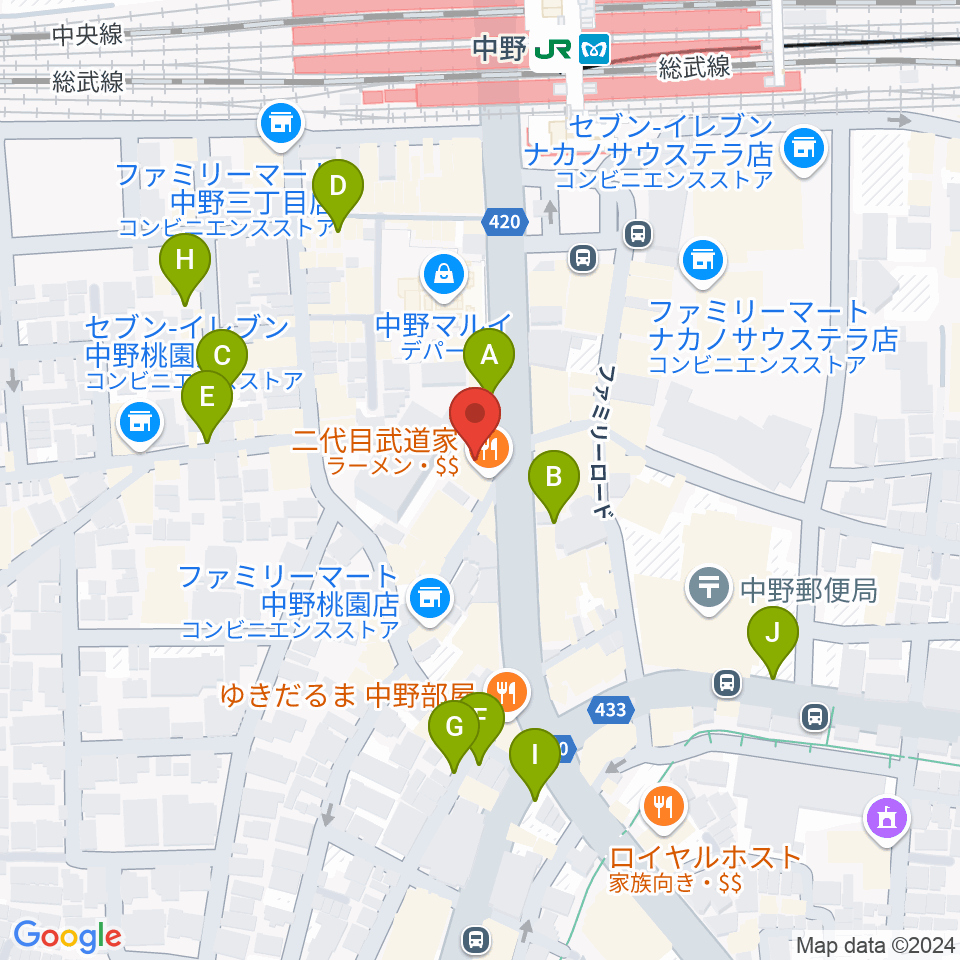 ミュージックセンター中野周辺の駐車場・コインパーキング一覧地図