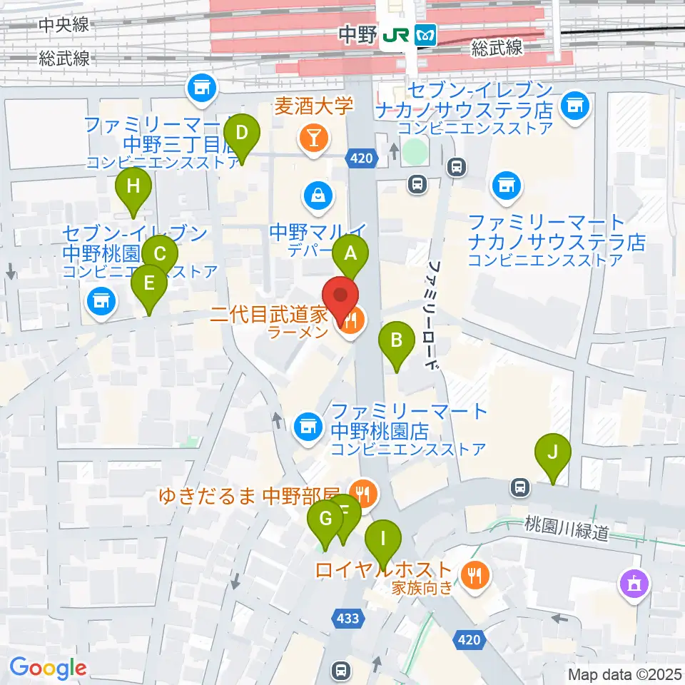 ミュージックセンター中野周辺の駐車場・コインパーキング一覧地図