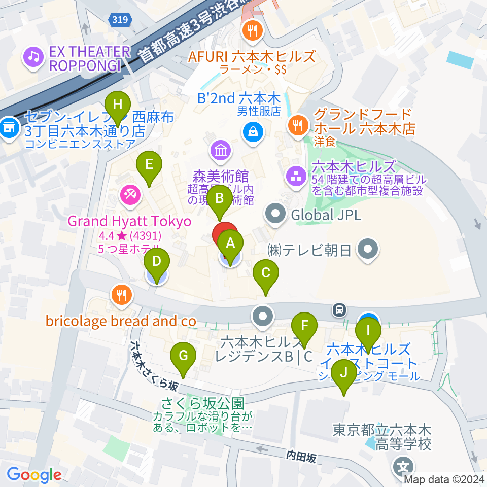 TOHOシネマズ六本木ヒルズ周辺の駐車場・コインパーキング一覧地図