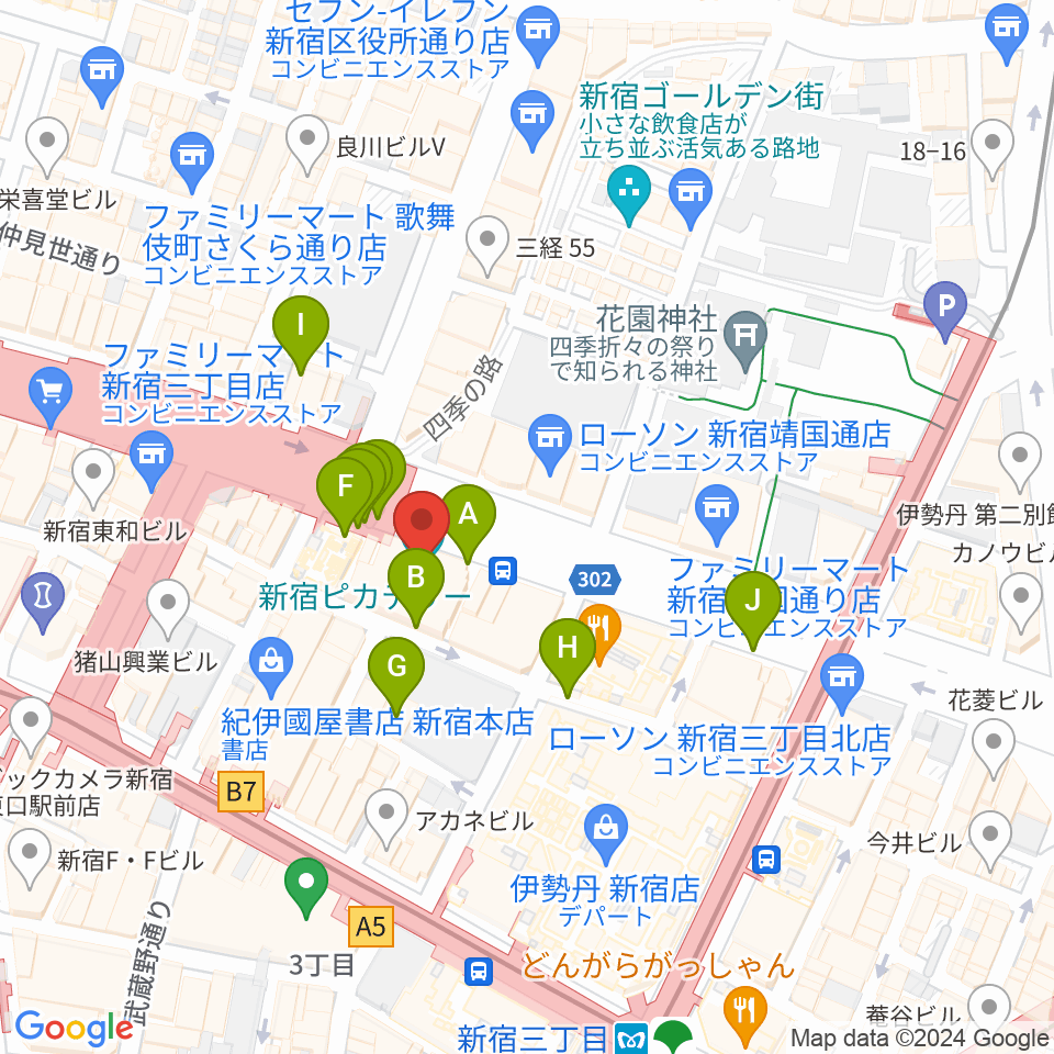 新宿ピカデリー周辺の駐車場・コインパーキング一覧地図
