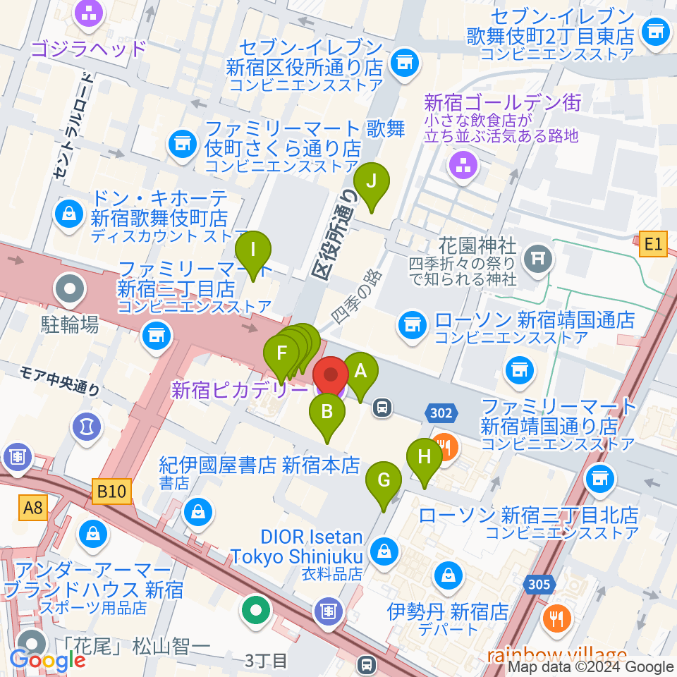 新宿ピカデリー周辺の駐車場・コインパーキング一覧地図