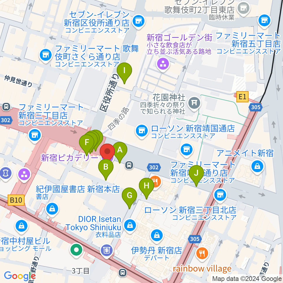 新宿ピカデリー周辺の駐車場・コインパーキング一覧地図