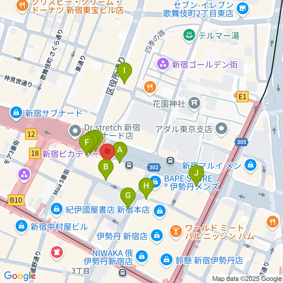 新宿ピカデリー周辺の駐車場・コインパーキング一覧地図