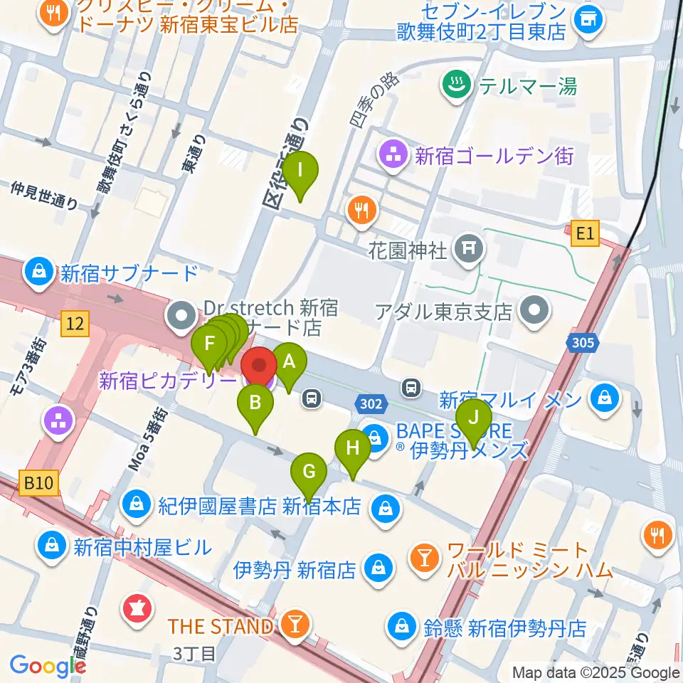 新宿ピカデリー周辺の駐車場・コインパーキング一覧地図