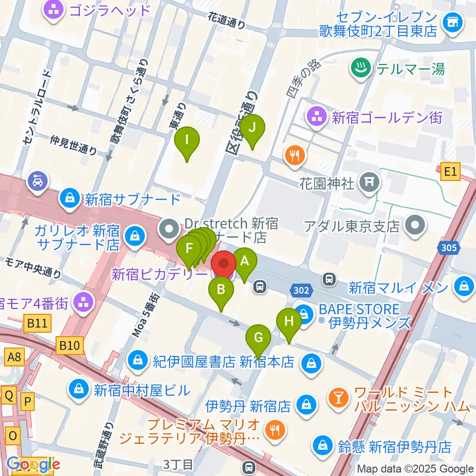 新宿ピカデリー周辺の駐車場・コインパーキング一覧地図