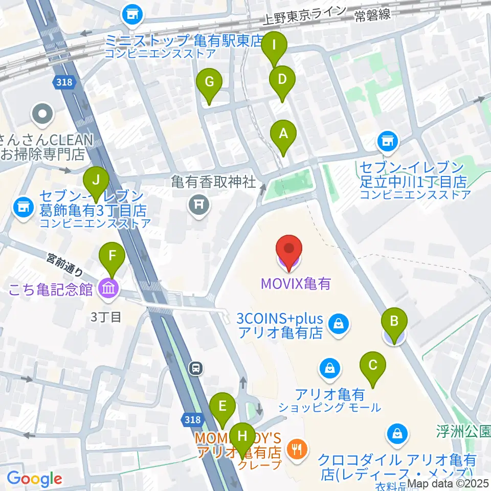 MOVIX亀有周辺の駐車場・コインパーキング一覧地図