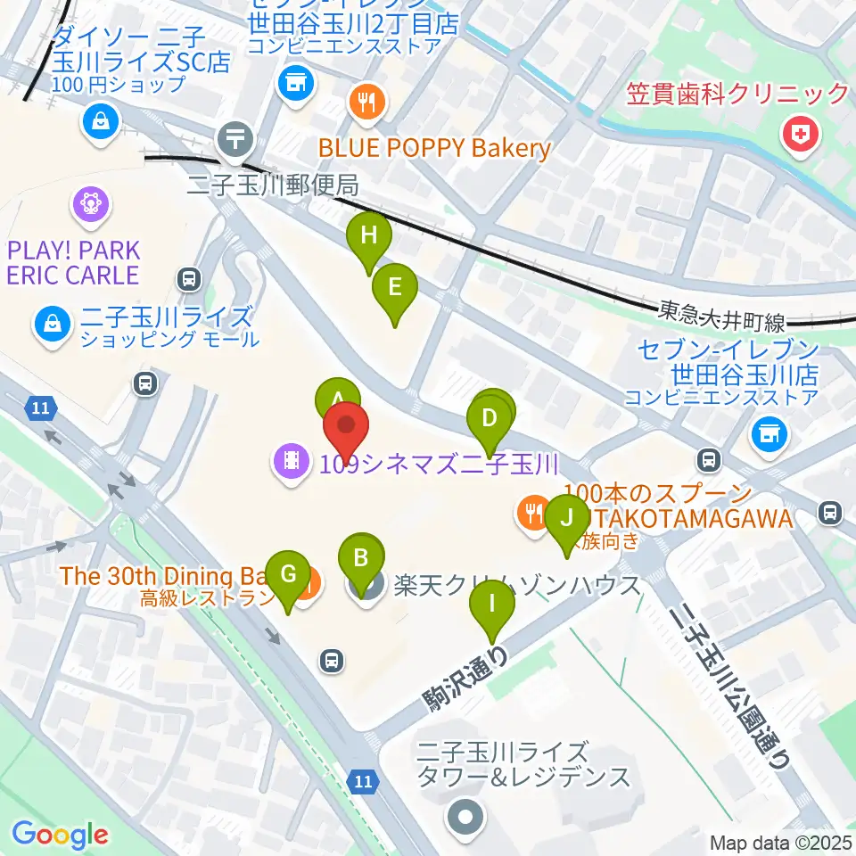 109シネマズ二子玉川周辺の駐車場・コインパーキング一覧地図