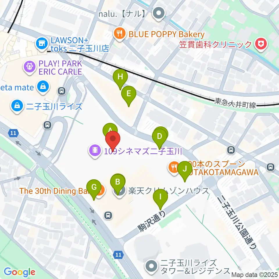 109シネマズ二子玉川周辺の駐車場・コインパーキング一覧地図