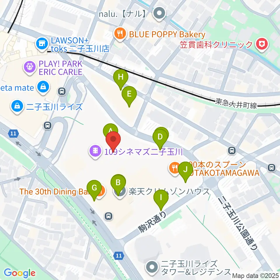 109シネマズ二子玉川周辺の駐車場・コインパーキング一覧地図