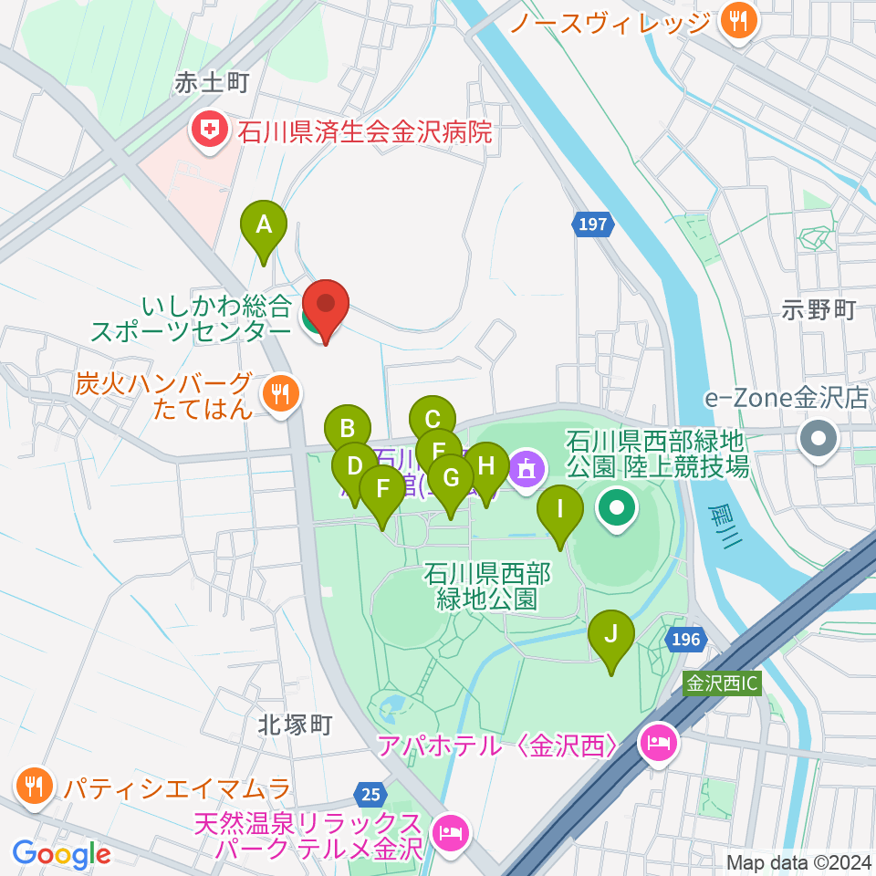 いしかわ総合スポーツセンター周辺の駐車場・コインパーキング一覧地図