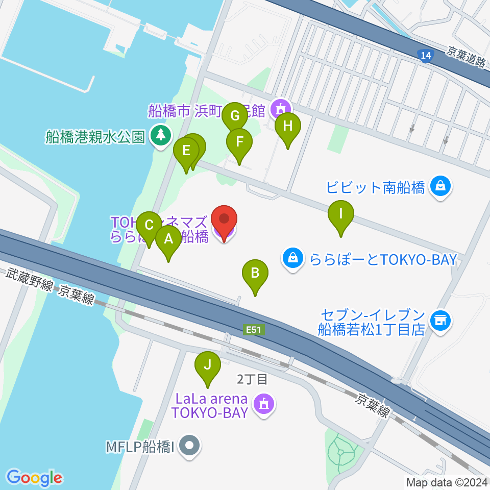 TOHOシネマズららぽーと船橋周辺の駐車場・コインパーキング一覧地図