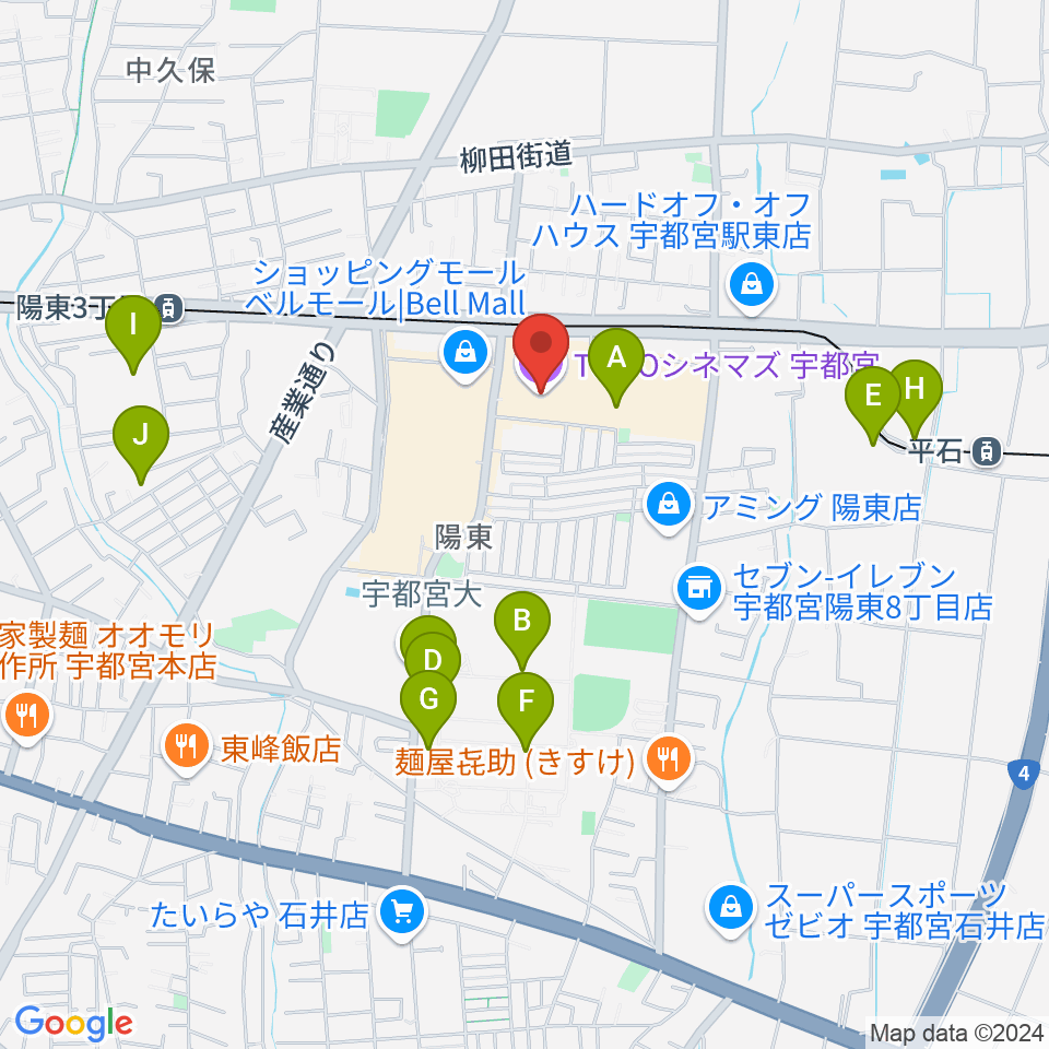 TOHOシネマズ宇都宮周辺の駐車場・コインパーキング一覧地図