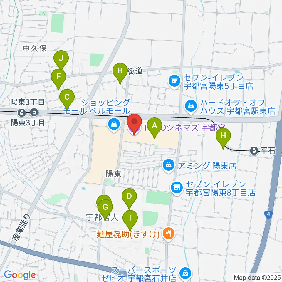 TOHOシネマズ宇都宮周辺の駐車場・コインパーキング一覧地図