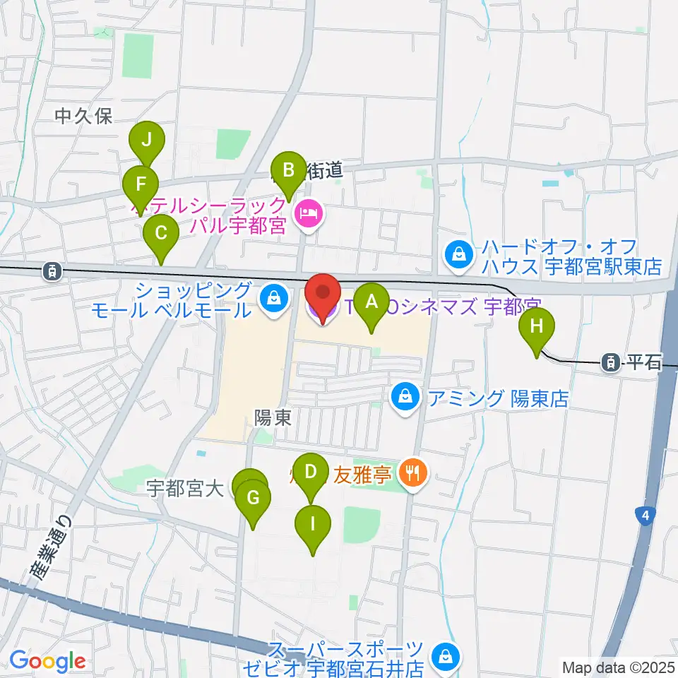 TOHOシネマズ宇都宮周辺の駐車場・コインパーキング一覧地図