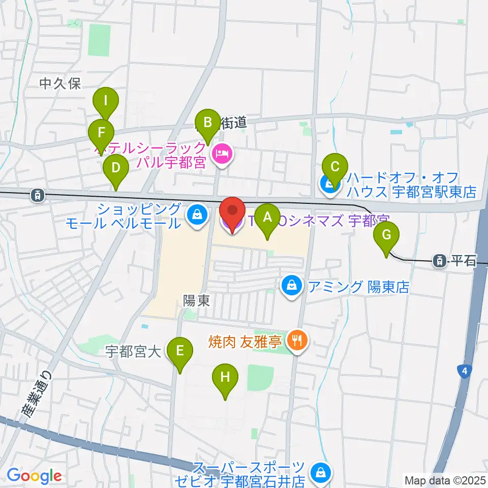 TOHOシネマズ宇都宮周辺の駐車場・コインパーキング一覧地図
