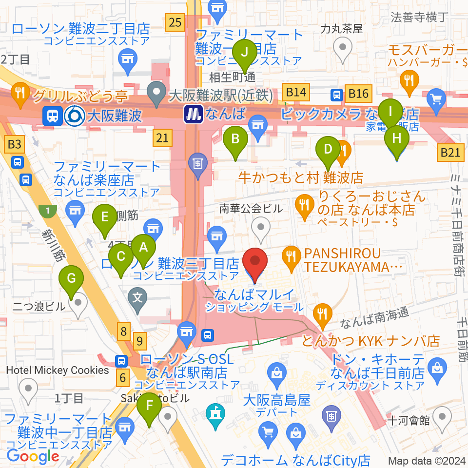 TOHOシネマズなんば本館周辺の駐車場・コインパーキング一覧地図