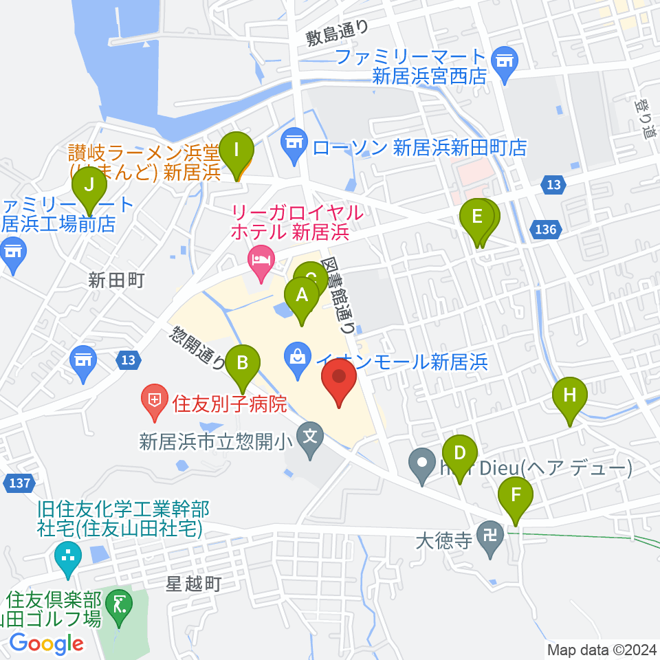 TOHOシネマズ新居浜周辺の駐車場・コインパーキング一覧地図