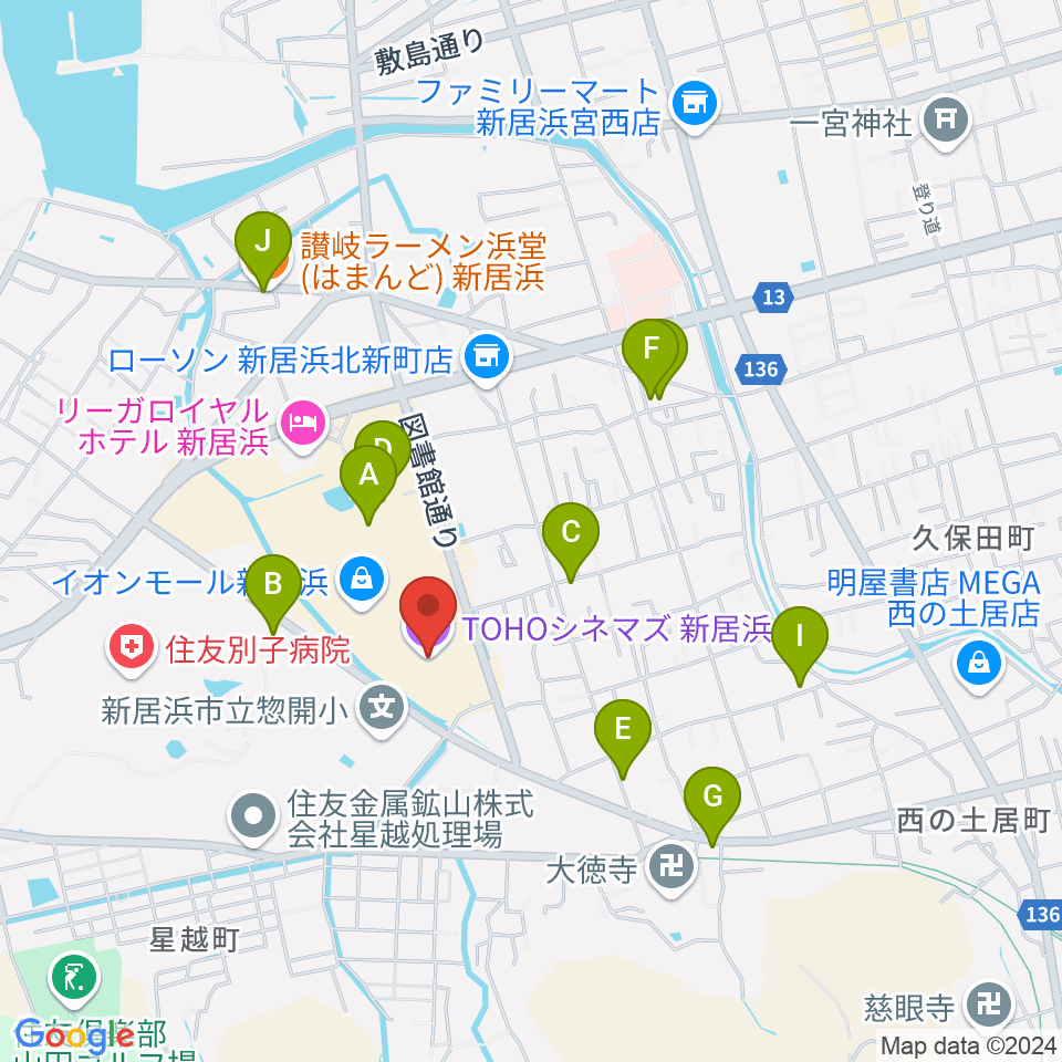 TOHOシネマズ新居浜周辺の駐車場・コインパーキング一覧地図