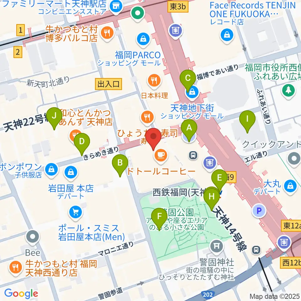 TOHOシネマズ天神・ソラリア館周辺の駐車場・コインパーキング一覧地図