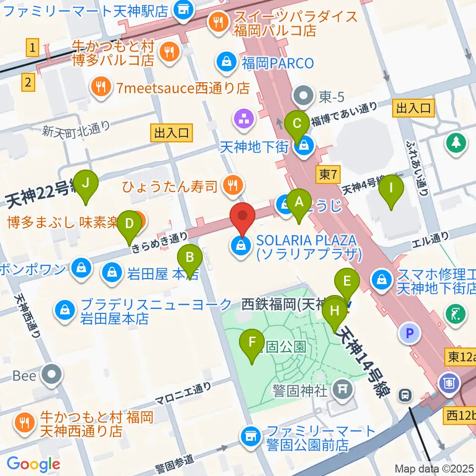 TOHOシネマズ天神・ソラリア館周辺の駐車場・コインパーキング一覧地図