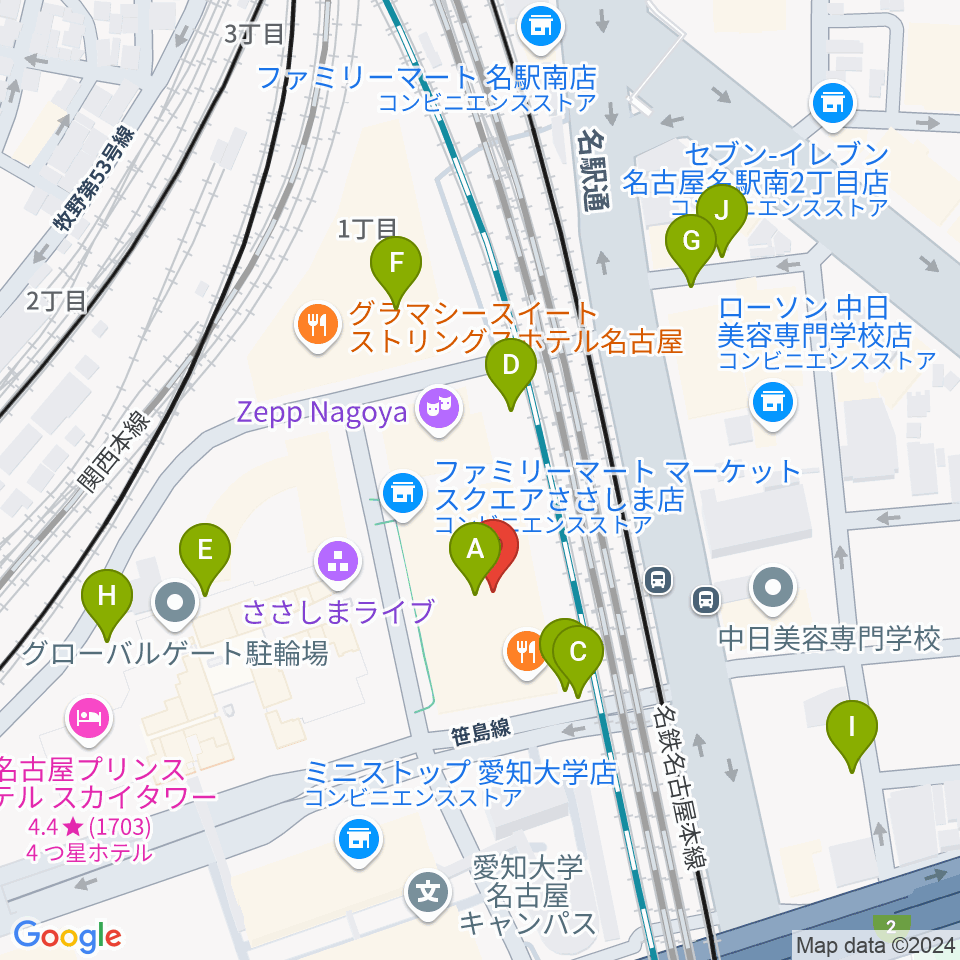 109シネマズ名古屋周辺の駐車場・コインパーキング一覧地図