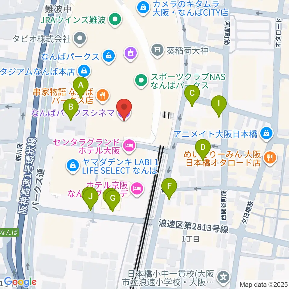 なんばパークスシネマ周辺の駐車場・コインパーキング一覧地図