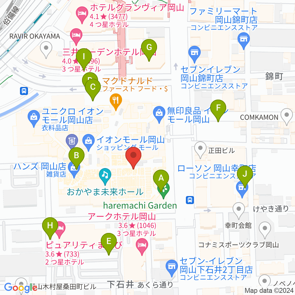 イオンシネマ岡山 周辺の駐車場 コインパーキング一覧マップ