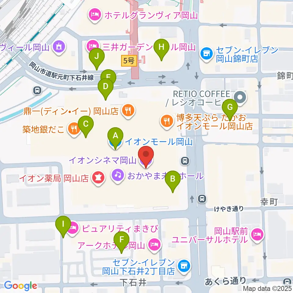 イオンシネマ岡山周辺の駐車場・コインパーキング一覧地図