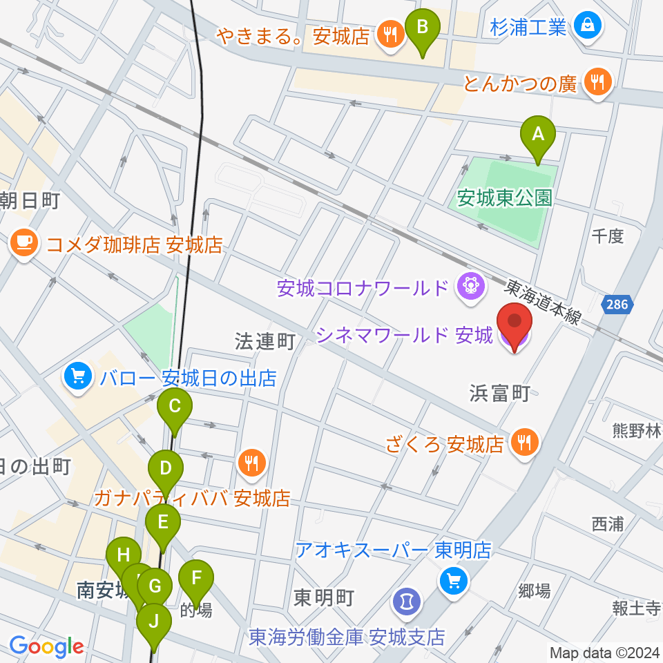 シネマワールド安城周辺の駐車場・コインパーキング一覧地図