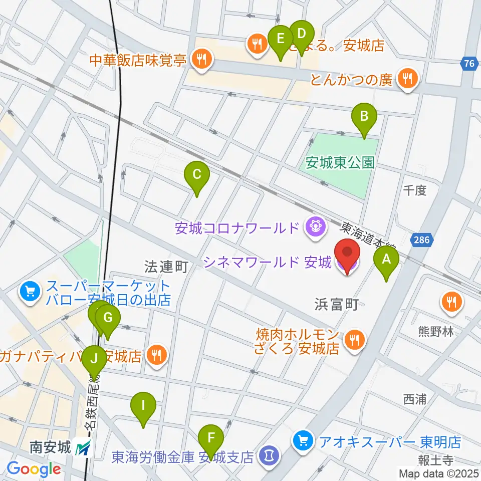 シネマワールド安城周辺の駐車場・コインパーキング一覧地図