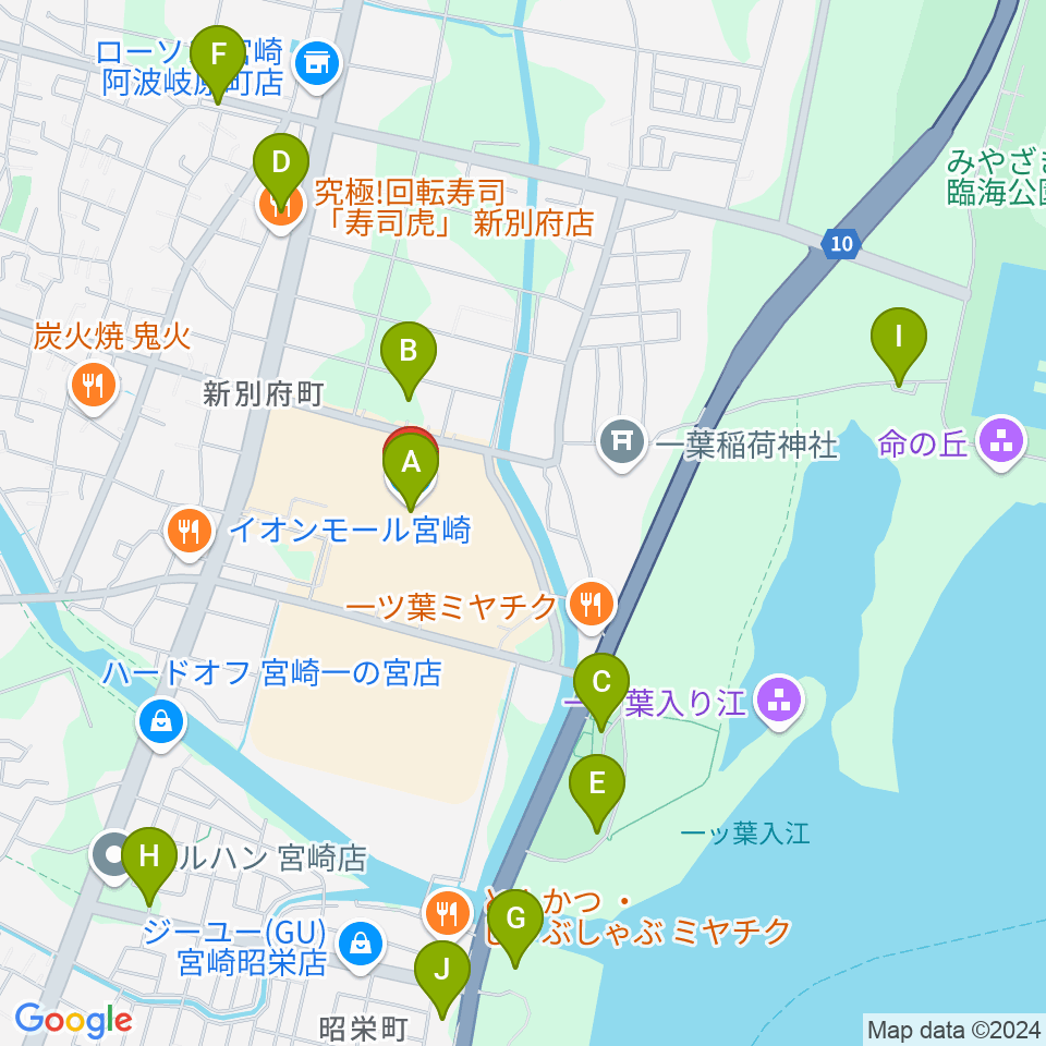 セントラルシネマ宮崎周辺の駐車場・コインパーキング一覧地図