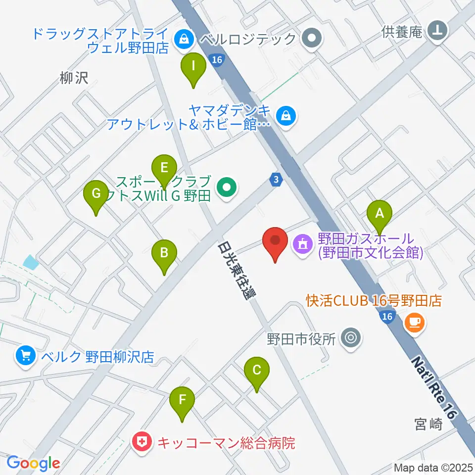 野田ガスホール周辺の駐車場・コインパーキング一覧地図