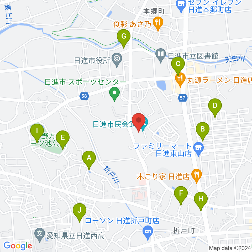 日進市民会館周辺の駐車場・コインパーキング一覧地図