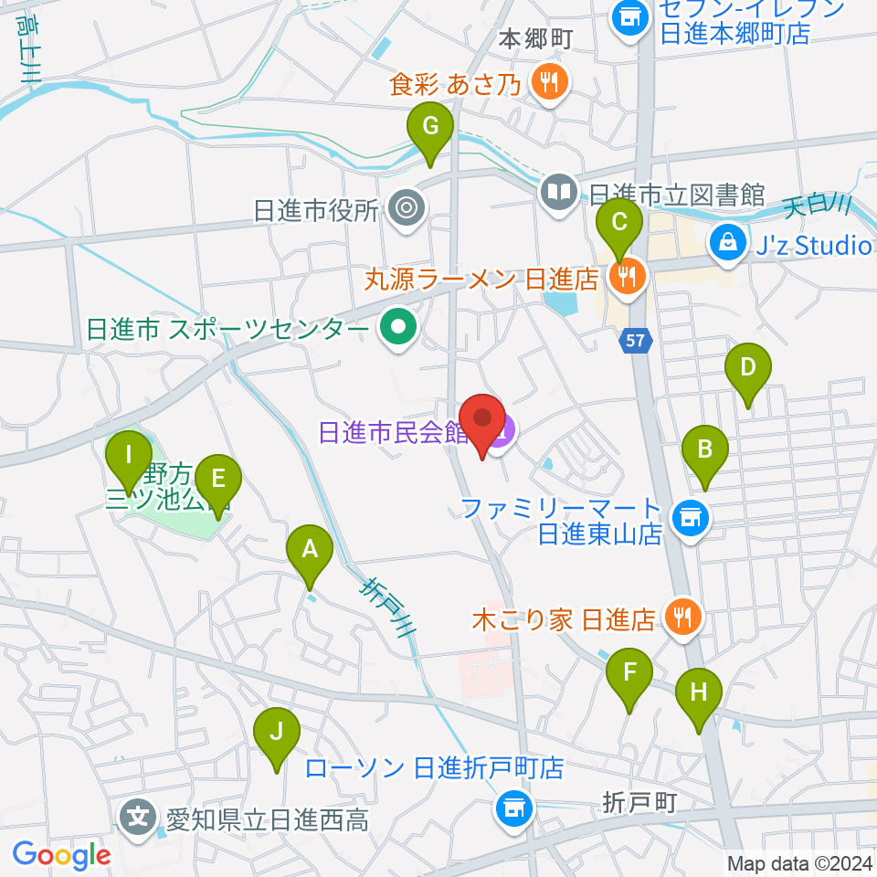 日進市民会館周辺の駐車場・コインパーキング一覧地図