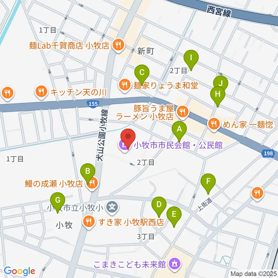 小牧市市民会館周辺の駐車場・コインパーキング一覧地図