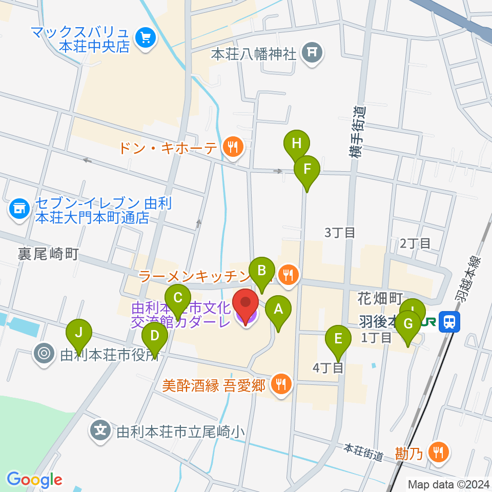 由利本荘市文化交流館カダーレ周辺の駐車場・コインパーキング一覧地図